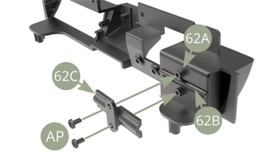 Fit 62C Clamp to 62A Facia panel , securing 62B Fuse console , and fix with two AP screws.