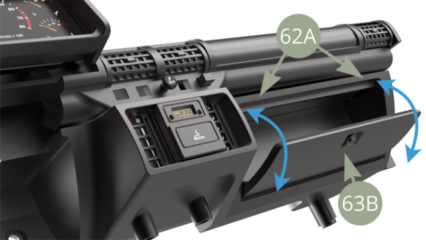 Check opening and closing of 63B Glove box lid ( blue arrows ).