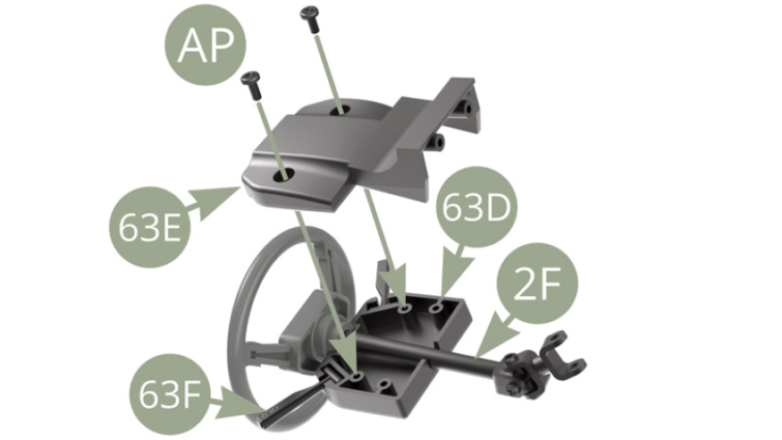 Fit 63E Steering column lower housing to 63D Steering column upper housing and fix with two AP screws . (lower illustrations ).