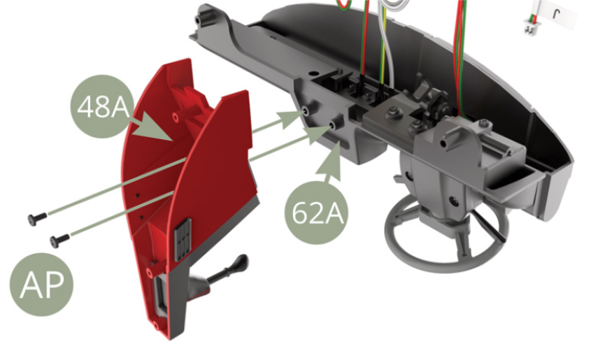 Montieren Sie 48A (Mittelkonsole) an 62A (Instrumentenbrett) und mit zwei AP-Schrauben befestigen.