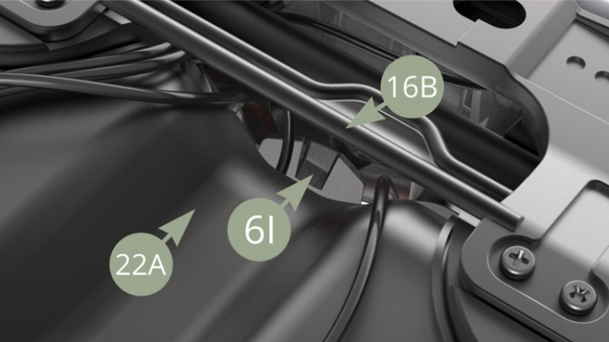 Note 6I Exhaust manifold flange niche and fit 41A Front pipe end into it , passing down under 16B Subframe bar ( top and bottom illustrations ).