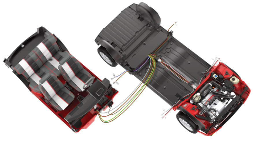 Cables arranged for Saloon and Chassis assembly.