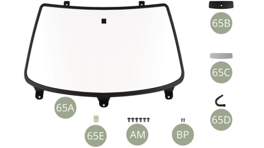 65A Pare-brise65B Rétroviseur65C Miroir de rétroviseur65D Bras de rétroviseur65E Adhésif double faceAM Vis M 1,7 x 3 mm (x 6)BP Vis M 1,2 x 3 mm (x 2)