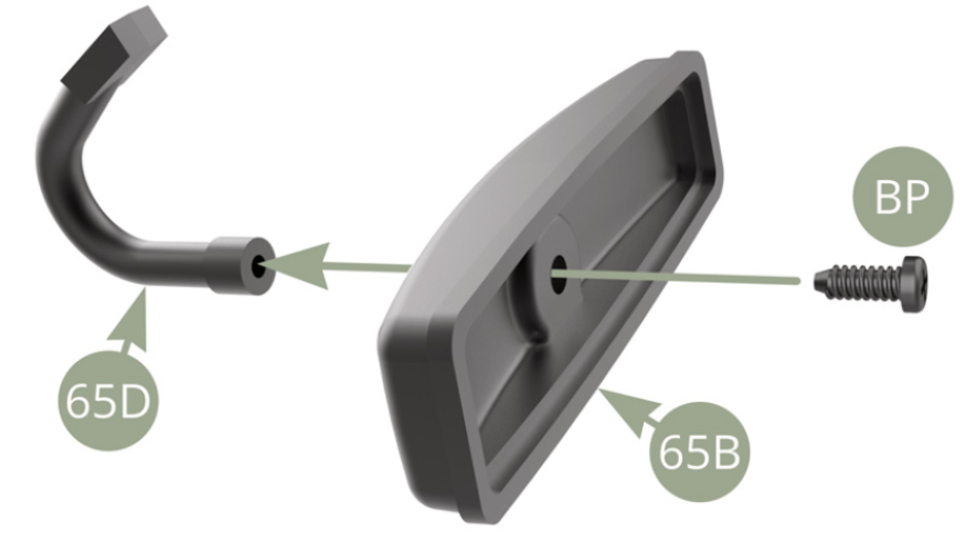 Positionner le bras de rétroviseur 65D sur le rétroviseur 65B et le fixer avec une vis BP.