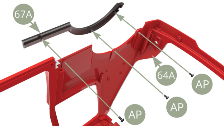 Fit 67A Left rear wheel arc cover to 64A Body frame and fix with three AP screws.