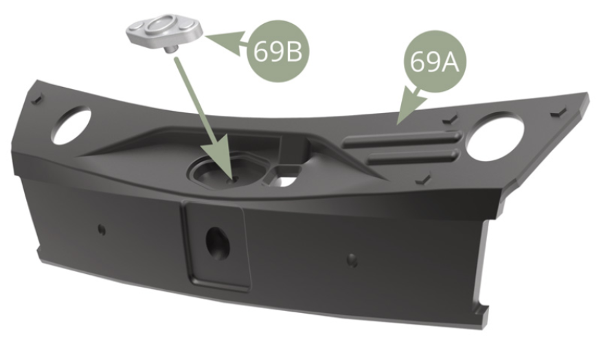 Fit 69B Bonnet lock to 69A Top front panel.