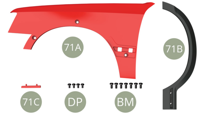 71A Front left wing71B Front left arc cover71C MoldingDP M 1,7 x 3 mm (x 4)BM M 2,0 x 4 mm (x 7)