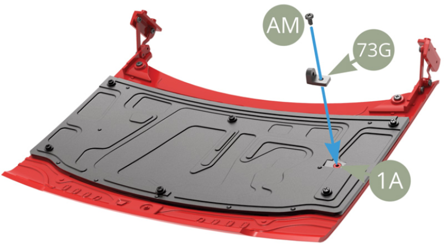 Fit 73G Bonnet support bracket to 1A Bonnet and fix with AM screw .