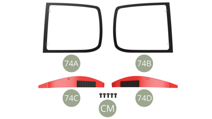 74A Ventana laterale / trasera izquerda74B Ventana laterale / trasera derecha74C Panel de cerradura de puerta izquierda 74D Panel de cerradura de puerta derechaCM M 1,7 x 4 mm (x 5)