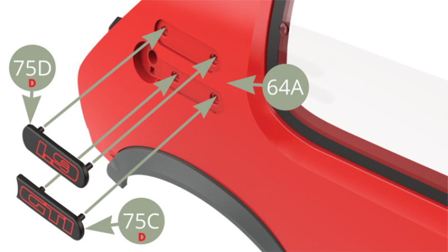 Fit 75C Right GTI molding and 75D Right L9 molding to 64A Body.