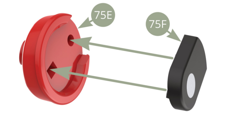 Fit 75F Fuel filler lock cap to 75E Fuel filler base.