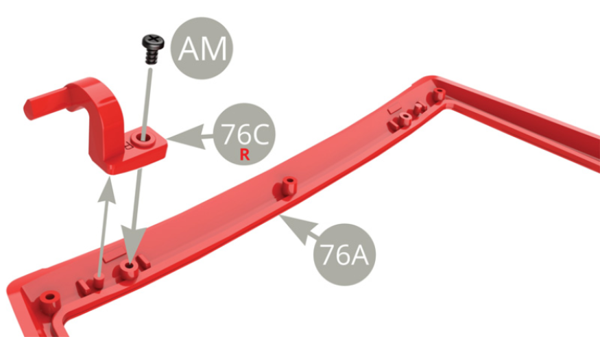 Fit 76C Right tailgate hinge to 76A Tailgate upper inner side fix with AM screw.