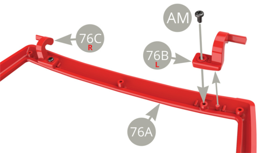 Fit 76B Left tailgate hinge to 76A Tailgate upper inner side and fix with AM screw.