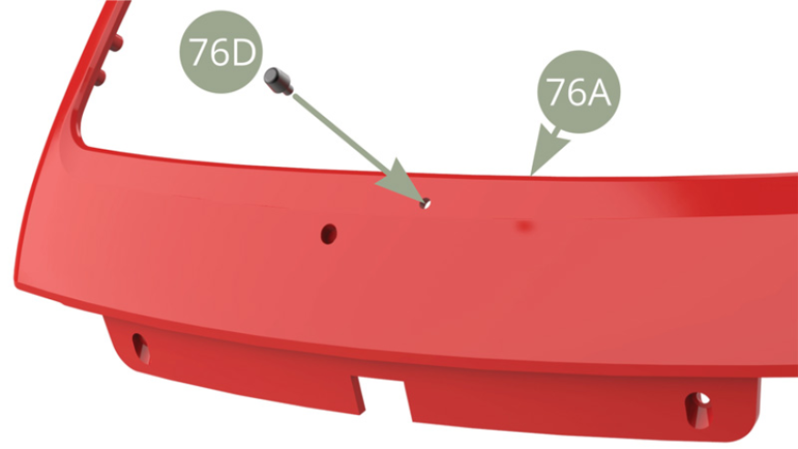 76D (Waschflüssigkeitsdüse) an 76A (Heckklappe) untere Außenverkleidung montieren.