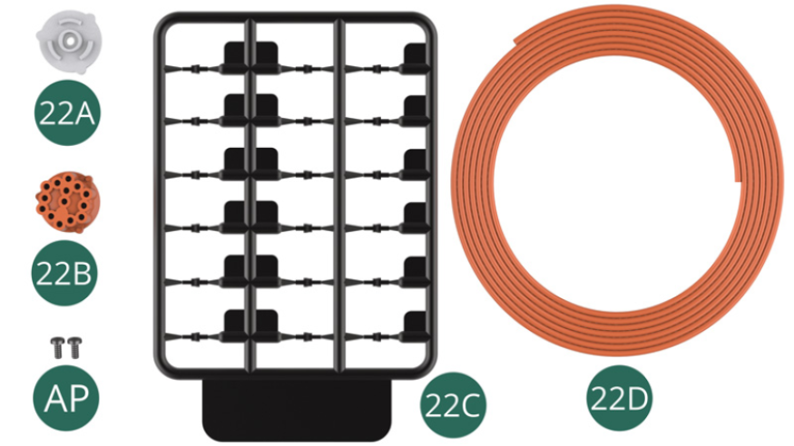 22A Zünder 22B Zündkopf 22C Zündkabel Stecker (x 18) / Kunststoffrahmen22D Zündkabel (x 12) – auf einer RolleAP Schraube M 1,7 x 4 mm (x 2)