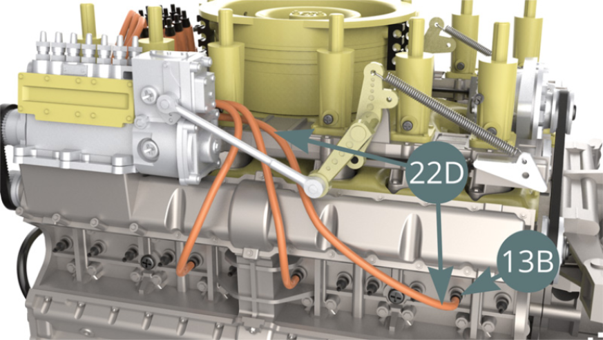 Schneiden Sie einen dritten Zünddraht von 12 cm Länge von der Zünddrahtrolle (22D) ab, schließen Sie es an die nächste Zündkerze (13B) - Abbildungen unten - und an den Stecker (22C) - Abbildung unten.