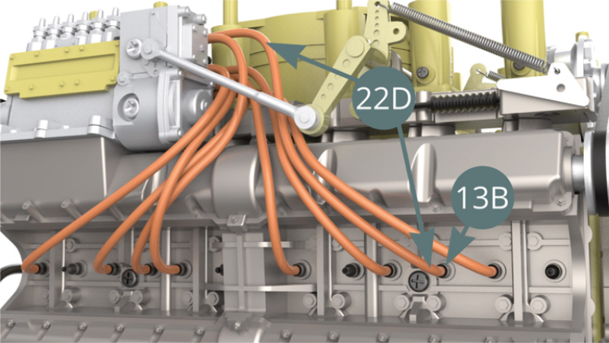 Schneiden Sie einen achten Zünddraht von 10,5 cm Länge von der Zünddrahtrolle (22D) ab, schließen Sie es an die nächste Zündkerze (13B) - Abbildungen unten - und an den Stecker (22C) - Abbildungen unten.
