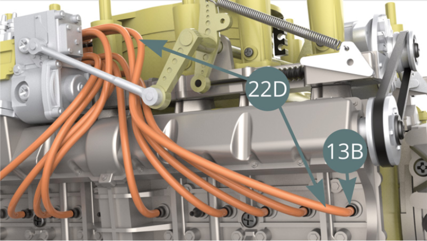 Schneiden Sie einen neunten Zünddraht von 12 cm Länge von der Zünddrahtrolle (22D) ab, schließen Sie es an die nächste Zündkerze (13B) - Abbildungen unten - und an den Stecker (22C) - Abbildungen unten.