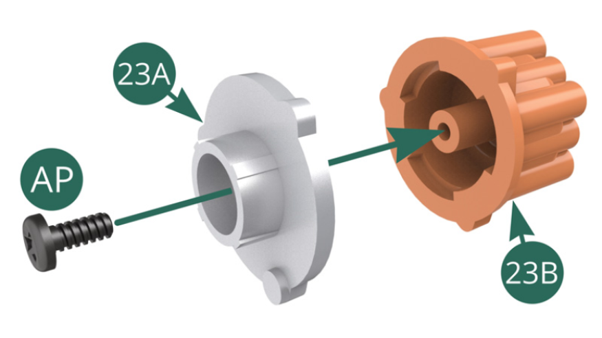 Monta la Tapa del distribuidor (23B) en el Distribuidor (23A)) y fíjalo con un tornillo AP. 