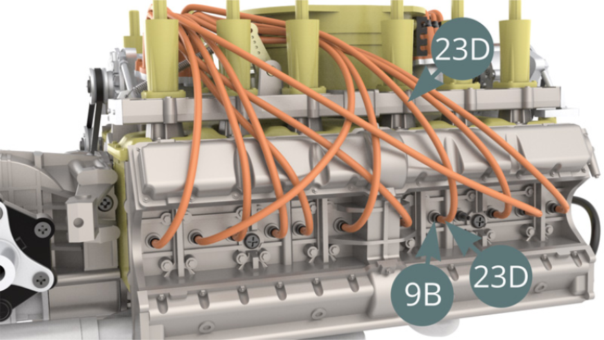 Schneiden Sie einen elften Zünddraht von 10,5 cm Länge von der Zünddrahtrolle (23D) ab, schließen Sie es an die nächste Zündkerze (9B) - Abbildung unten - und an den Stecker (23C) – Abbildung unten).