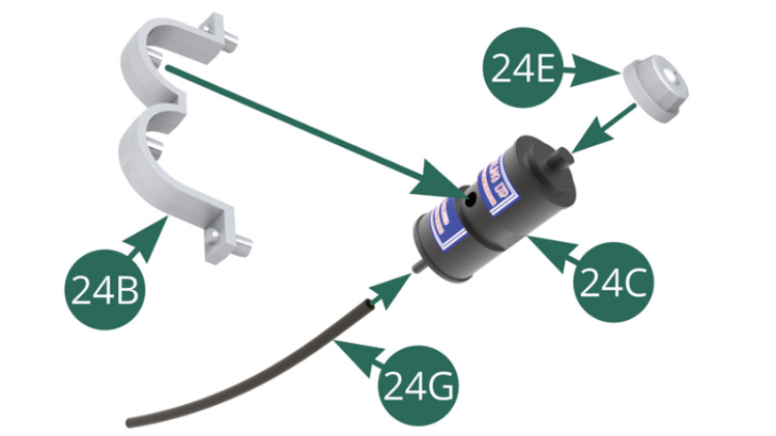 Positionner le bouchon 24E sur le réservoir de liquide de frein 24C, puis raccorder la durite 24G. Positionner le réservoir 24C sur le collier d’attache 24B.