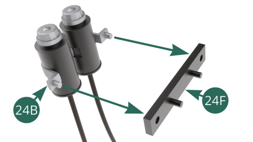 Monta la Abrazadera (24B) en el Soporte (24F).