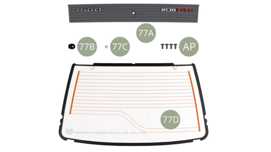 77A Tailgate deco panel77B Tailgate lock77C Lock button77D Tailgate glass with heaterAP M 1,7 x 4 mm (x 4)