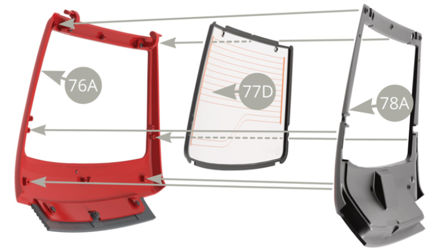 Fit 78A Tailgate inner panel to 76A Tailgate frame with 77D Tailgate glass in between.