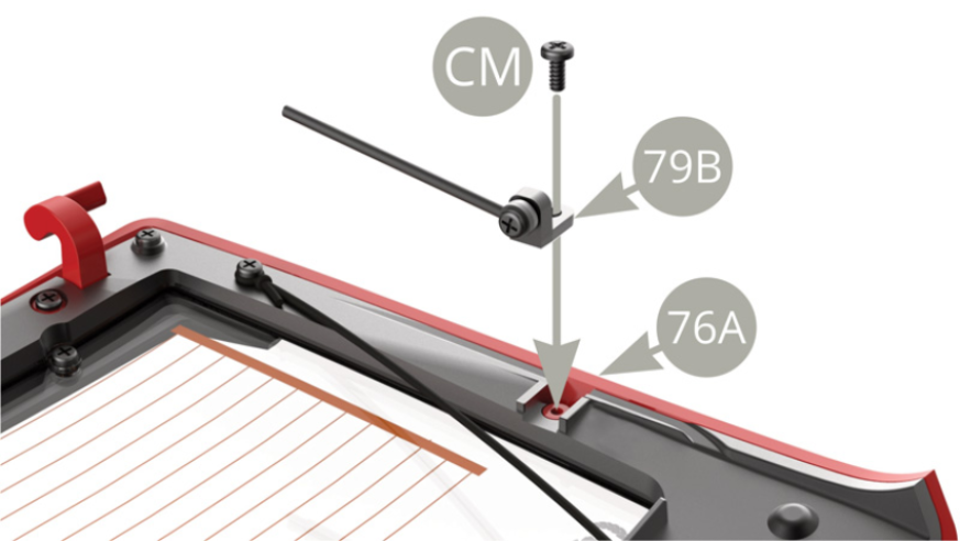 Fit 79B Bracket by its longer tab to 76A Tailgate frame right side and fix with CM screw.