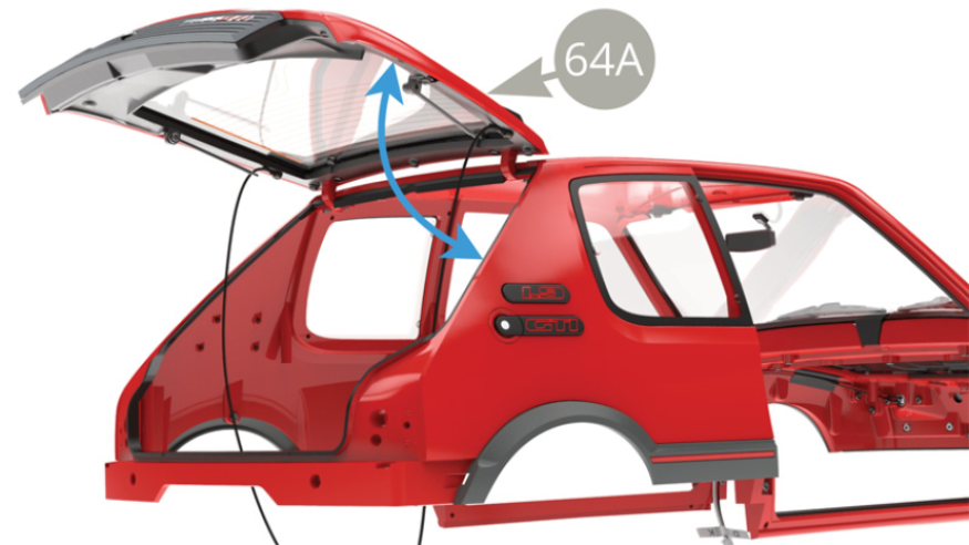 Check opening and closing of 64A Tailgate . Adjust tension of four BM screws ( previous illustration ) if needed for smooth work of hinges.