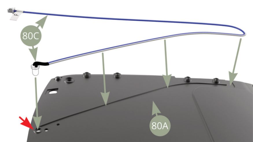 Fit 80C Interior lamp LED into 80A Ceiling lining socket ( red arrow ) , check it showing on the opposite side ( lower illustrations )