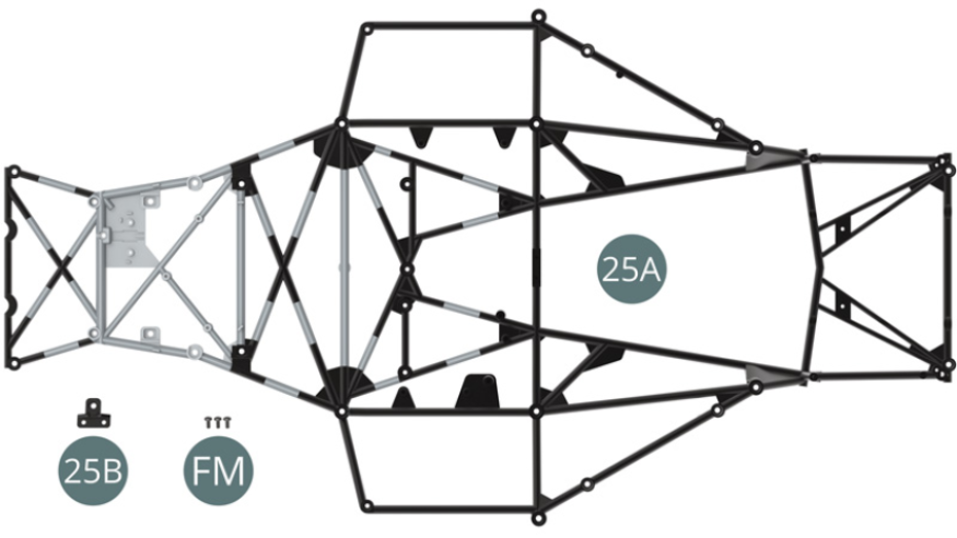25A Châssis inférieur25B Support moteur avantFM Vis M 1,7 x 4 mm (x 3)