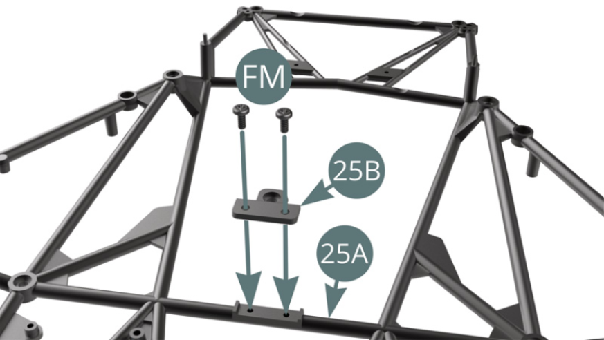 Positionner le support moteur avant 25B sur le châssis inférieur 25A et le fixer avec deux vis FM (illustration ci-dessous).