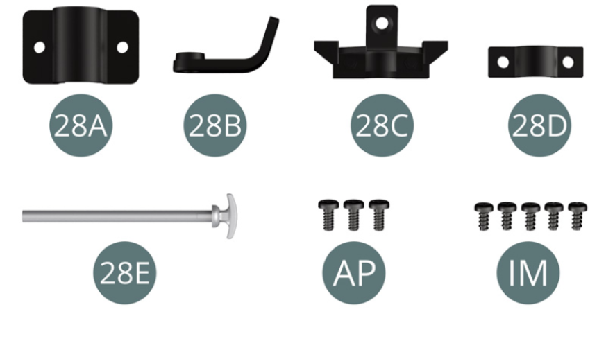 28A Abrazadera28B Soporte 28C Soporte28D Abrazadera 28E Tirador de extintor Tornillo AP M 1.7 x 4 mm (x 3)Tornillo IM M 1.7 x 3.5 mm (x 5)