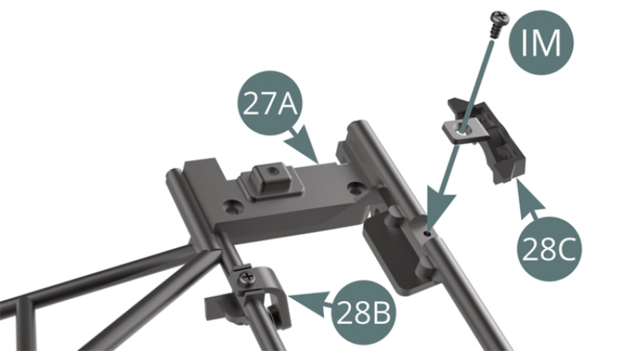 Positionner le support 28C sur le cadre du tableau de bord 27A et le fixer avec une vis IM.