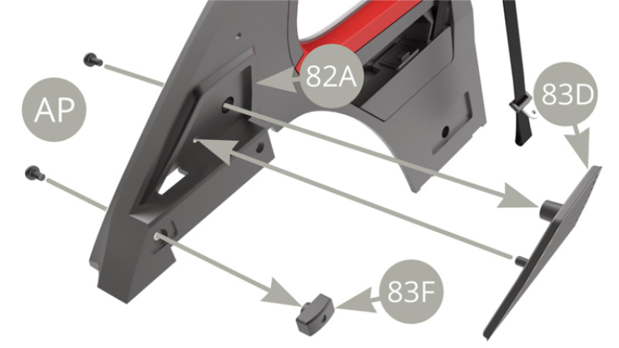 Positionner la grille 83D et le support 83F sur le panneau intérieur gauche 82A et les fixer avec une vis AP.