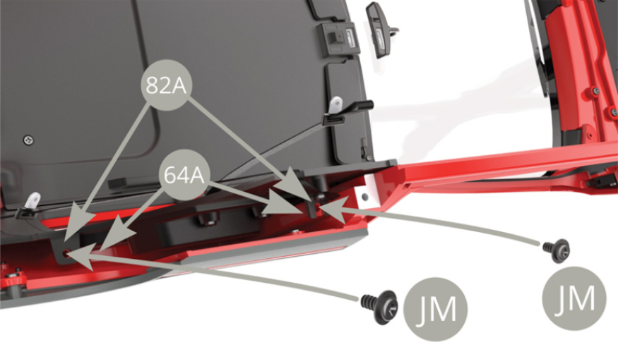 Fije 82A (Panel interior izquierdo) al 64A (Carrocería) con dos tornillos JM.