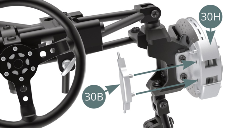 Positionner le cache-pistons 30B sur l’étrier de frein droit 30H.