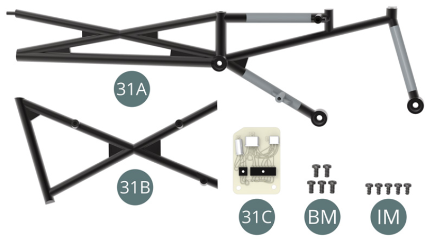 31A Fahrgestell 31B Fahrgestell 31C VerkabelungsplatineBM-Schraube M 2 x 4 mm (x 5) IM-Schraube M 1,7 x 3,5 mm (x 5)