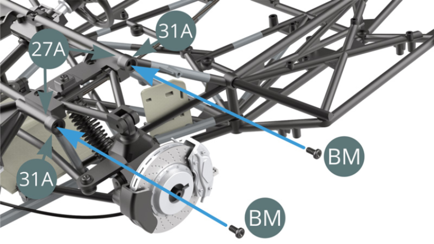 Fixer le châssis 31A sur le cadre du tableau de bord 27A avec deux vis BM.