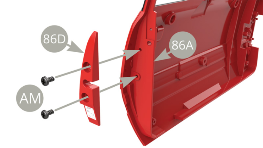 Fit 86D Lock plate to 86A Left door and fix with two AM screws