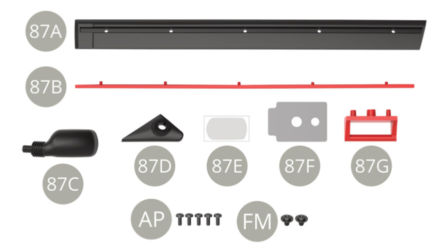 87F Ressort à lame 87G Charnière de portière AP Vis M 1,7 x 4 mm (x 5)FM Vis M 2,3 x 3 x 5,5 mm (x 2)