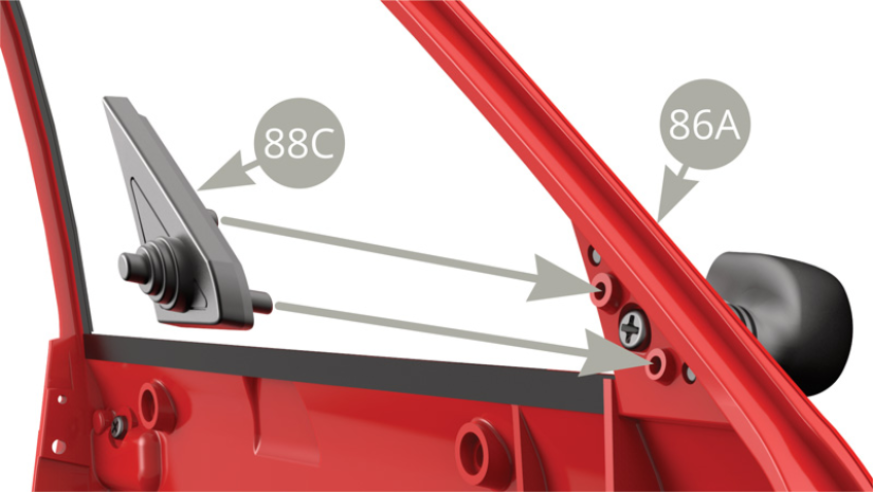 Positionner le réglage intérieur du rétroviseur 88C sur la portière 86A.