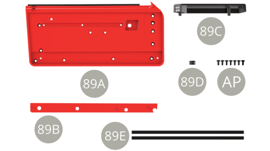 89A Left door inner panel    89B Deco plank89C Door pocket89D Locking button89E Glass protective strip ( x2 )AP M1,7 x4mm ( x7 )