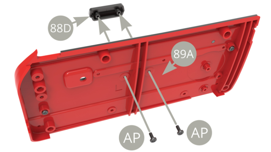 Montieren Sie 88D (Griff Ellbogenstütze) an 88A (Deko Innenverkleidung ) und befestigen Sie ihn von der Rückseite an 89A (Innenverkleidung Tür links) mit zwei AP-Schrauben - obere und untere Abbildung.