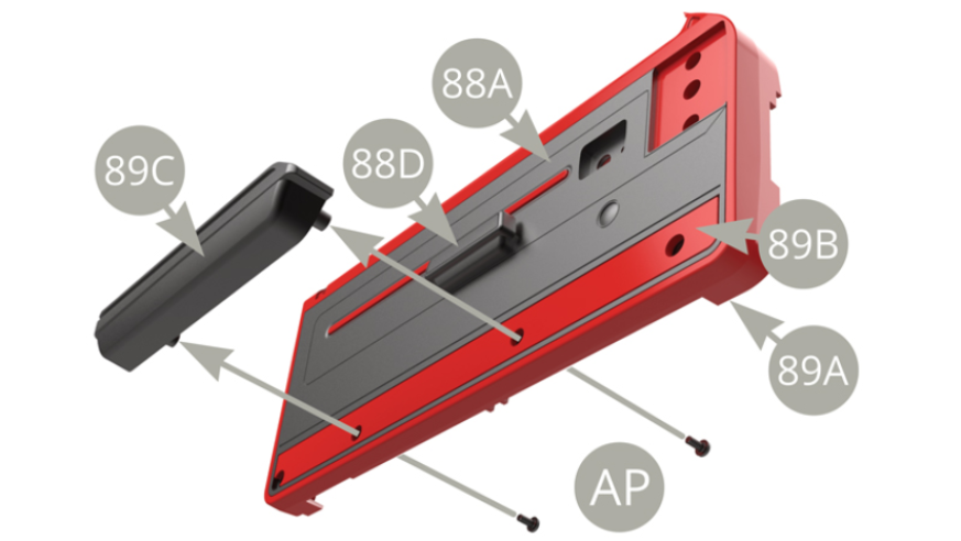 Positionner le vide-poche 89C sur la plaquette de décoration 89B et le fixer sur le panneau d’habillage 89A depuis l’arrière avec deux vis AP (illustration ci-dessous).