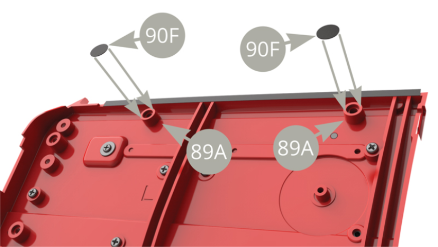 Peel two 90F Protective roundels off backing paper and stick to 89A Left door inner panel protrusions , to keep door glass from scratching during its movement .