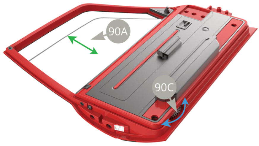 Rotate 90C Small gear with your finger to check lowering and raising 90A Left door glass.