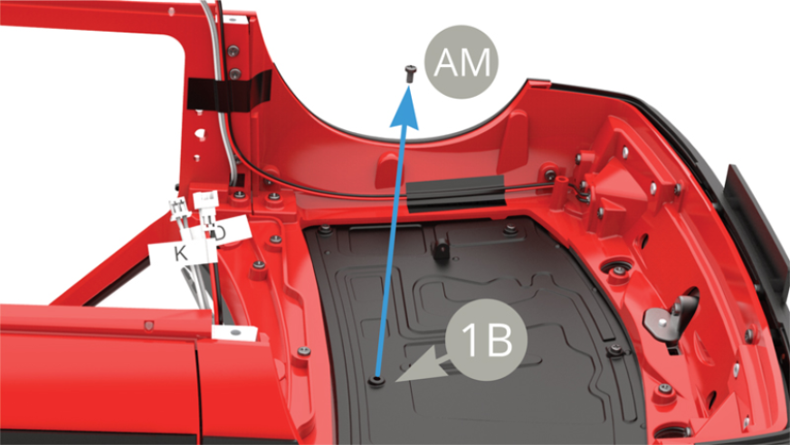 Undo AM screw from 1B Bonnet panel , and replace it with OM screw ( upper and lower illustrations ).