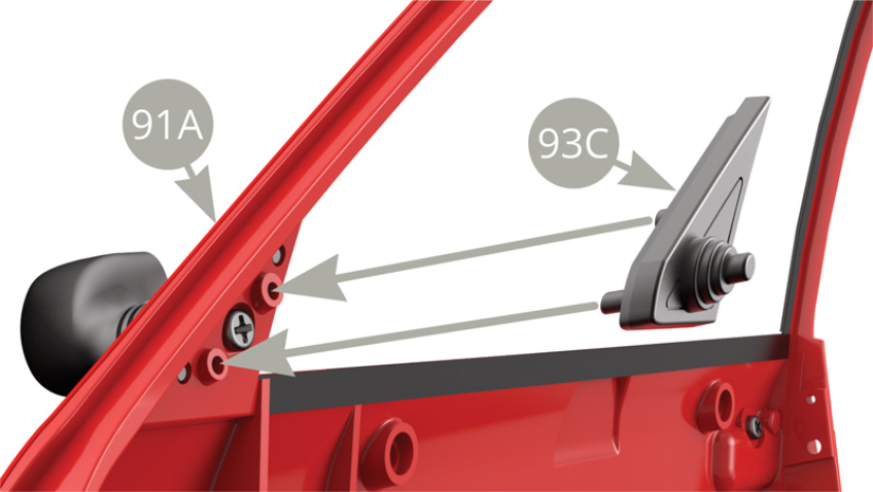 Positionner le réglage intérieur du rétroviseur 93C sur la portière droite 91A.
